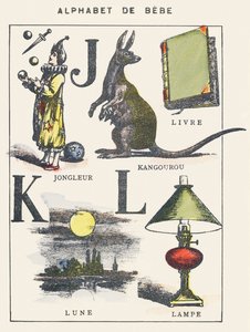 J K L: Jongleur, Känguru, Buch, Mond, Lampe von Unknown artist