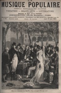 Jean Elleviou, französischer Sänger, Komiker und Librettist (1769-1842) singt 1801 zum Wohle eines Blinden auf den Champs-Elysées - Gravur in „La musique populaire“ illustriertes Wochenblatt - 1882 von Unknown artist