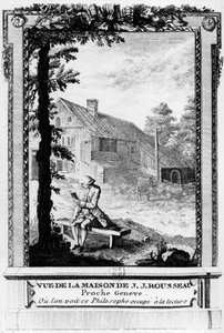 Jean Jacques Rousseau (1712-1778), französischsprachiger Genfer Schriftsteller und Philosoph; gesehen von seinem Haus (in der Nähe von Genf) von Unknown artist