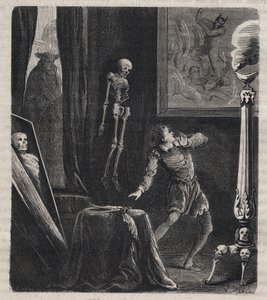 Jean Chatel (Chastel) (1575-1594) eingesperrt von den Jesuiten im Meditationsraum - vor seinem Attentatsversuch auf König Heinrich IV. von Frankreich am 27. Dezember 1594. Gravur von 1879 in „Histoire des societes secretes, politiques et religieuses“ von von Unknown artist