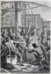 Reise von Samuel Wallis (1728-1795) nach Polynesien: Eingeborene erstaunt über einen Spiegel - Illustration aus „Die großen Seefahrer des 18. Jahrhunderts“