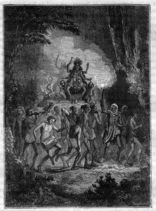 Reise nach Indien von Victor Jacquemont in den Jahren 1828-1832 Prozession der Göttin Kali (Göttin der Zerstörung) - Gravur in „Bildergeschichte großer Reisen im neunzehnten Jahrhundert“ 1877