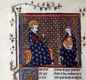 König Ludwig IX. (1214-1270) lehrt seinem Sohn, dem zukünftigen Philipp III., den Meister des Königs. Miniatur aus einem Manuskript des 14. Jahrhunderts. Chantilly, Musée Condé