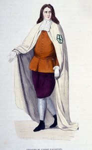 Ritter des Ordens von Alcantara, religiöser und militärischer Orden, gegründet 1156 unter dem Namen Orden von San Julian del Pereiro, nach dem Vorbild der Templer, um gegen die Mauren zu kämpfen. Gravur aus dem 19. Jahrhundert, private Sammlung, Mailand. von Unknown artist