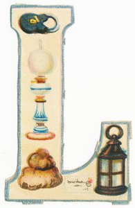 L: Schloss, Lampe, viele, Brief, Laterne von Unknown artist