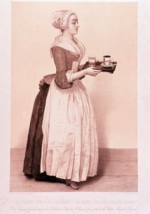 La Chocolatiere de Vienne: junge Magd mit einem Tablett und einer Tasse heißer Schokolade von Unknown artist