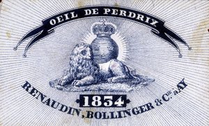 Etikett „Auge des Rebhuhns - Renaudin, Bollinger & Cie in AY - 1834“ von Unknown artist
