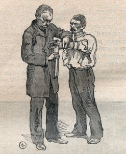 Die gerichtliche Anthropometrie oder Bertillonage, Methode von Alphonse Bertillon (1853-1914): Messung des Mittelfingers und des linken Ringfingers - Gravur in „La Science francaise“ von Unknown artist