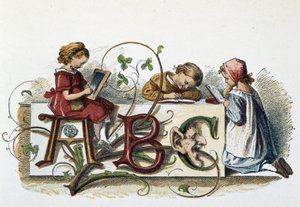 Lesen und Schreiben der Kinder - in "Les jeux des enfants", Ed. London, George Ronthedge and sons, spätes 19. Jahrhundert von Unknown artist