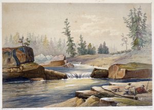 Die Papineau-Wasserfälle - in „Sketches on the Nipisaguit, a River of New Brunswick in America“ von William Hickman, ed. Halifax