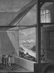 Louis Daguerre führte eine Demonstration des Dioramas und der Malweise durch von Unknown artist