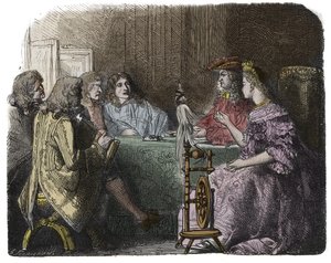 Ludwig XIV. bei der Arbeit mit seinen Ministern in den Gemächern von Madame de Maintenon (Gravur) von Unknown artist