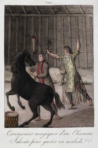 Magische Zeremonie eines Schamanen Yakoute (Yakoute) zur Heilung eines Kranken (Sibirien) - Gravur, Anfang 19. Jahrhundert