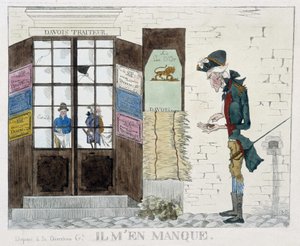 Mann ohne Geld vor dem Speiseladen - Gravur von Unknown artist