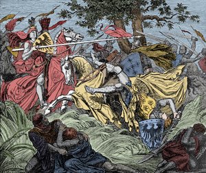Manfred im Kampf getötet - Schlacht bei Benevent (26. Februar 1266): der Tod von Manfred I. (von Hohenstaufen) von Unknown artist
