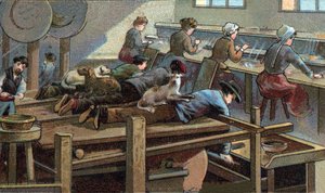 Messerherstellung: Gießerei. Chromolithografie des späten 19. Jahrhunderts