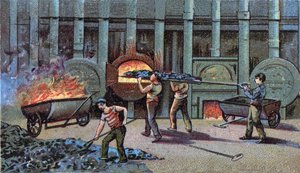 Herstellung von Leuchtgas, Cornu Delutor. Chromolithographie Ende des 19. Jahrhunderts von Unknown artist