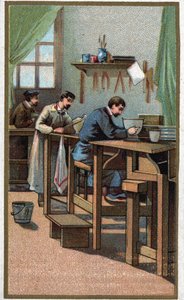 Porzellanherstellung: Drehen. Chromolithographie aus dem späten 19. Jahrhundert.