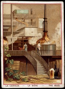 Herstellung des Bieres im 19. Jahrhundert: Brauerei - Chromolithographie 19. Jahrhundert