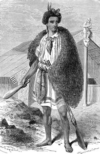 Maori-Chef in der Nähe von Auckland, Neuseeland. Gravur 1885