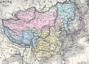 Karte von China und Japan. Mitte des 19. Jahrhunderts.