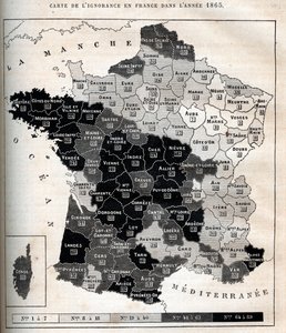 Karte der Unwissenheit in Frankreich im Jahr 1865 von Unknown artist