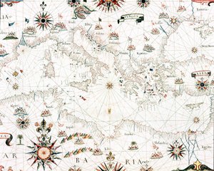Karte des Mittelmeers und der Küstenlinie (Detail des Portulans von Castellini) von Unknown artist