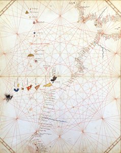 Karte von Gibraltar, Marokko und den Kanarischen Inseln. Portulan aus dem 15. Jahrhundert von Unknown artist