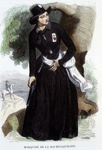 Marquise de La Rochejaquelein (oder La Rochejacquelein) (1772 - 1857) (auf der Brust das Abzeichen der Vendéens), Gravur des 19. Jahrhunderts