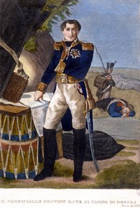 Marschall Laurent Marquis de Gouvion Saint Cyr (1764 bis 1830) in der Schlacht von Dresden 1813. Stich aus dem 19. Jahrhundert von Unknown artist