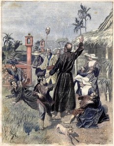 Massaker an Christen in China im Jahr 1893, basierend auf dem Aquarell von M. de Parys für Le soleil du dimanche. Oktober 1893