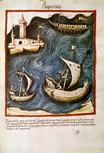 Medizinischer Handel: „Salzwasser“. Seite aus „Tacuinum sanitatis“ (Cod. ser. nov. 2644) um 1400. Wien, Österreichische Nationalbibliothek von Unknown artist