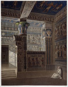 Memnonium Theben, Pl. 37: Farbige Innenansicht des Tempels des Westens - in „Ägyptische Altertümer“, sd. 19. Jahrhundert von Unknown artist