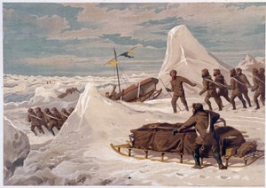 Männer und Schlitten - in „The shores of the polar sea, an Arctic expedition narration“ von Unknown artist