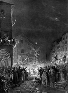 Mailänder Menge in Freude um den Freiheitsbaum, Symbol des Sieges über das Alte Regime, 05/1796. Gravur aus dem 19. Jahrhundert