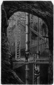 Bergleute in einer Zinnmine in Cornwall, England. Gravur im Journal „La jeunesse“