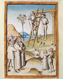 Miniatur einer Hinrichtungsszene aus einer deutschen Übersetzung der Fabeln von „Kalila und Dimna“ von Bidpai (um 1480)