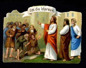 Wunder Jesu. Christus heilt die Aussätzigen. Chromolithographie des 19. Jahrhunderts von Unknown artist