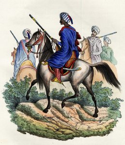 Maurische Gendarmen, die von der französischen Armee Afrikas mit der Polizei von Algier beauftragt wurden, ausgebildet 1831 und aufgelöst 1841. In „Storia d