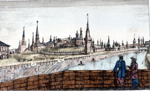 Moskau, die Moskwa. Gravur von Unknown artist