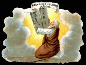 Moses empfängt die Gesetzestafeln (10 Gebote) - Chromo von Unknown artist