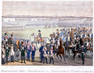 Napoleon Bonaparte überprüft die italienische und polnische Miliz in Montechiaro im Jahr 1805 (Stich von 1845) von Unknown artist