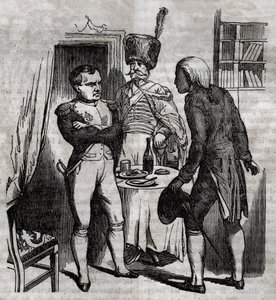 Napoleon I. in Anwesenheit von Jean Nicolas Corvisart (1755-1821) Arzt. Englische Gravur in „La Santé Universelle - Guide Médical des Familles“ 1852