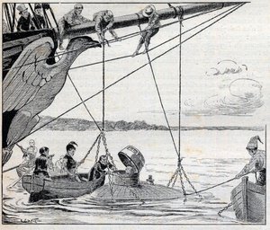 Napoleon flieht von der Insel St. Helena in einem U-Boot - Illustration für den Roman von Émile Cyprien Driant (1855-1916), „Flucht des Kaisers“ von Unknown artist