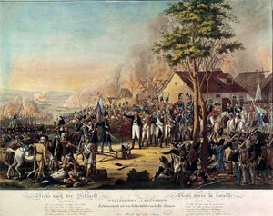 Napoleonische Kriege: Schlacht von Belle Alliance oder Waterloo gewonnen am 18.06.1815 von den Streitkräften unter dem Befehl von Arthur Wellesley, Herzog von Wellington (1769-1852) und Prinz Blücher