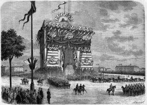 Nasir al-Din (1831-1896), Schah von Persien, besucht Paris. feierlicher Empfang am Rondell des Triumphbogens des Sterns