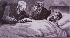 Ned Kelly liegt verwundet im Gefängniskrankenhaus in Melbourne, nachdem er am 28. Juni 1880 von der Polizei gefangen genommen wurde von Unknown artist