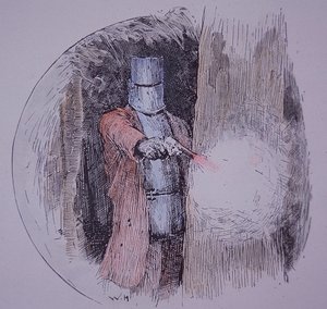 Ned Kelly in seiner selbstgemachten Rüstung, in Konfrontation mit der Polizei von Unknown artist