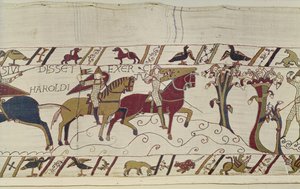 Normannische Späher werden vorausgeschickt, um Harolds Bewegungen zu beobachten, Teppich von Bayeux