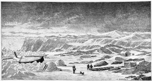 Nordpol: Iglus und Eisbrecher (Ice Breeze), Zeichnung, Frühling 1873.